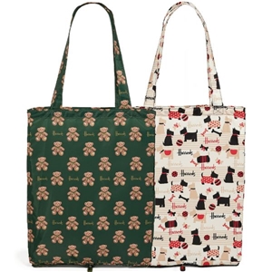 Harrods Scottie Dog and Jacob Bear Recycled Pocket Shopper Bag (Set of 2)